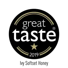 A black circular badge with gold and white accents reads “great taste 2019” and features a gold star below the word "taste.