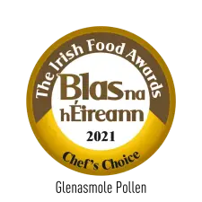 A gold and brown circular badge reads "The Irish Food Awards Blas na hÉireann 2021 Chef’s Choice.